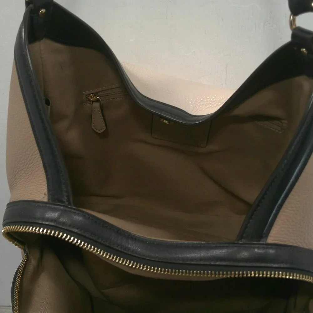Coach Kristy Tan Cream Black Colorblock Old Money Leather Shoulder Bag Purse